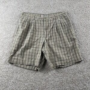Y2K Structure Chino Shorts Mens 36 Beige Plaid Pleated Cotton Casual Summer